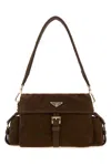 Prada Suede Shoulder Bag With Pockets In Brown