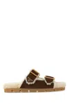 Prada Suede Open Toe Flat Sole Slippers In Brown