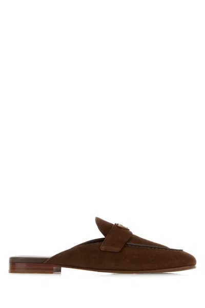 Prada Brown Suede Slippers
