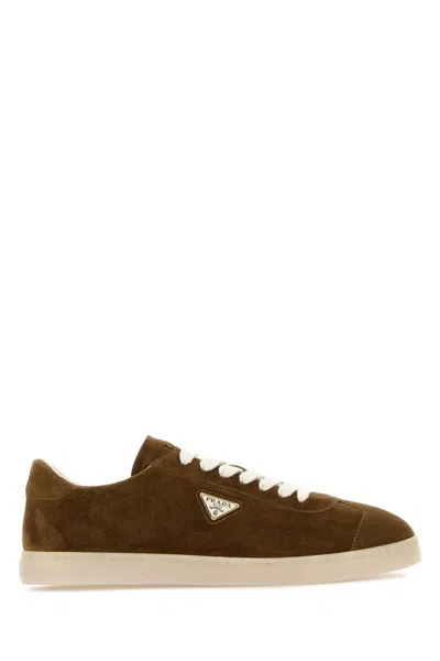 Prada Brown Suede Sneakers In Burgundy