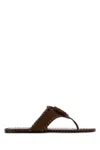 Prada Brown Suede Thong Slippers In Brown
