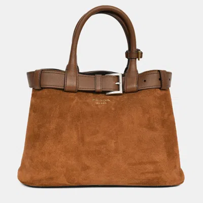 Pre-owned Prada Brown Suede/leather Buckle Bag With Strap