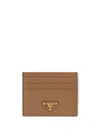 Prada Triangle Logo Saffiano Leather Cardholder In Brown