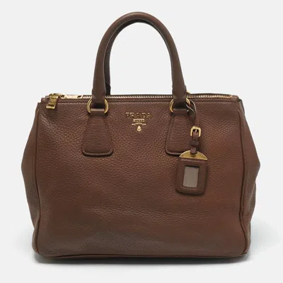 Pre-owned Prada Brown Vitello Daino Leather Double Zip Tote