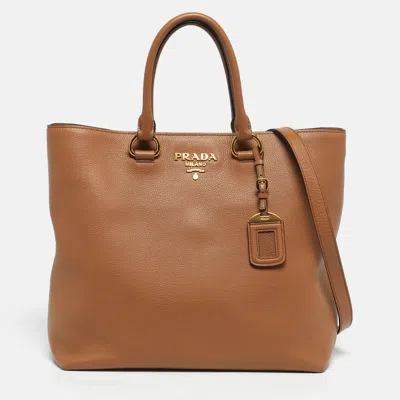 Pre-owned Prada Brown Vitello Phoenix Leather Shopper Tote