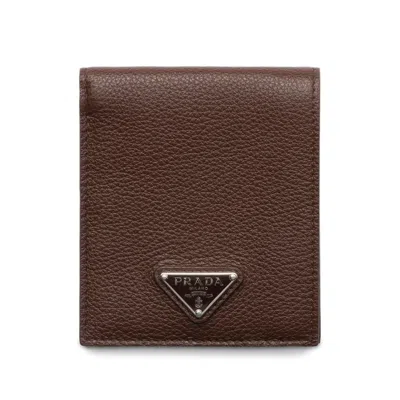 Prada Bi-fold Logo Wallet In Brown