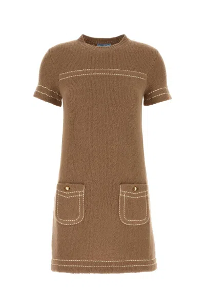 PRADA BROWN WOOL MINI DRESS