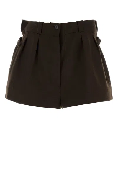 Prada Tailored Wool Shorts Featuring Side Buckles In Brown