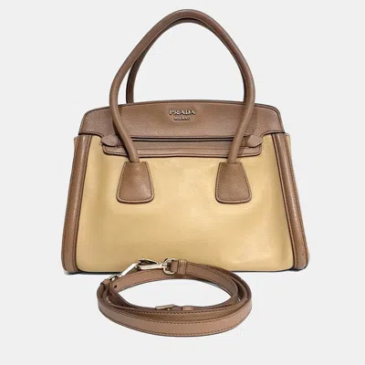 Pre-owned Prada Brown Yellow Leather Shoulder And Tote Bag