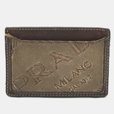 Pre-owned Prada Brown/brown Canvas And Leather Card Holder