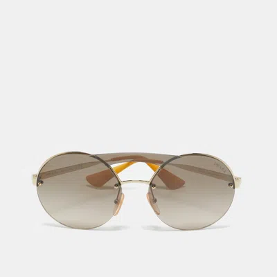 Pre-owned Prada Brown/mustard Mirrored Spr 65t Round Sunglasses