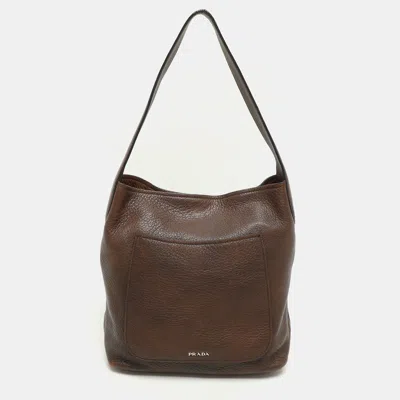 Pre-owned Prada Bruciato Cervo Leather Hobo In Brown