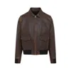 Prada Collared Long-sleeved Leather Jacket In Brown