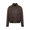 Prada Collared Long-sleeved Leather Jacket In Brown