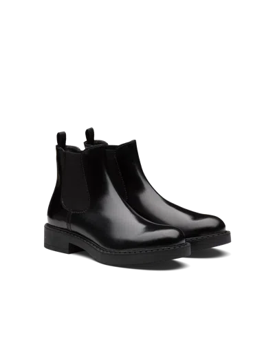 Prada Brushed Calf Leather Chelsea Boots In Black