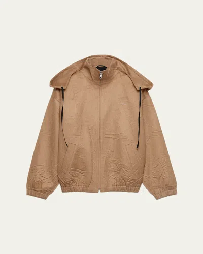 Prada Brushed Camel Zip-up Hoodie In Brown