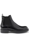 Prada Black Leather Ankle Boots In 黑色
