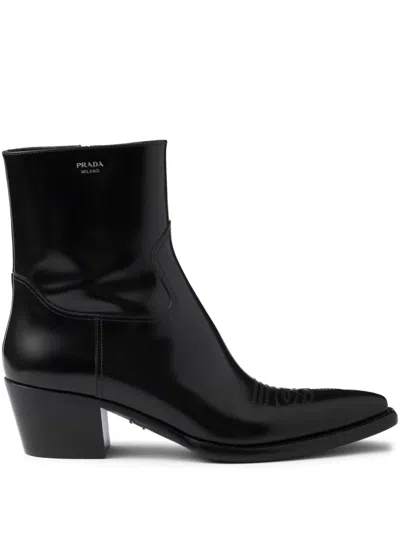 PRADA BRUSHED-FINISH LEATHER BOOTS