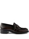 Prada Block Heel Loafers Round Buckle