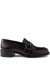 Prada Polished Brown Flat Shoes With Decorative Buckle In Multi