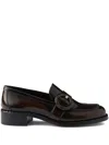 Prada Polished Brown Flat Shoes With Decorative Buckle In Brown