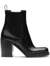 Prada Brushed Leather 85mm Ankle Boots In Black