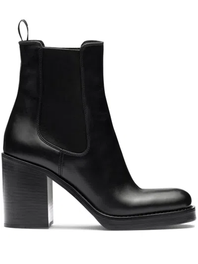 Prada Brushed Leather 85mm Ankle Boots In Black