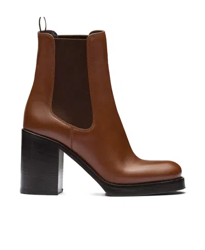 Prada Brushed Leather 85mm Ankle Boots In Brown