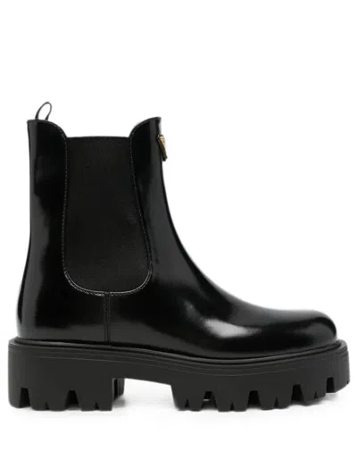 Prada Brushed Leather Ankle Boots In Black