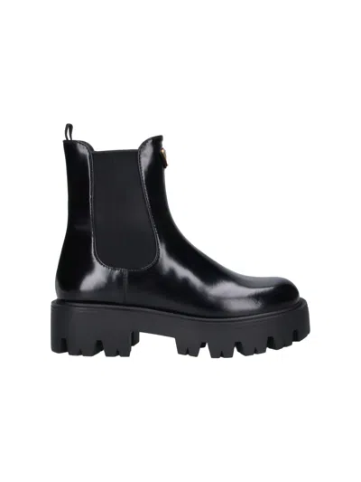 Prada Brushed Leather Ankle Boots In Black