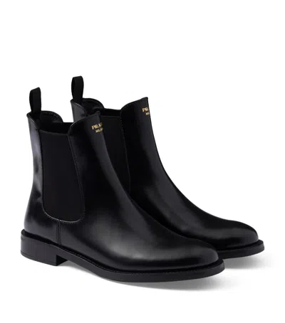 Prada Brushed Leather Ankle Boots In Black