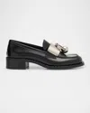 Prada Women Brushed Leather Loafers With Metal Ring In Black