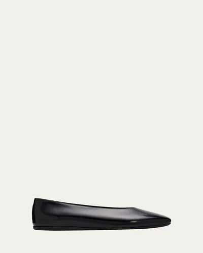 Prada Brushed Leather Ballerina Flats In Black