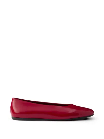 Prada Brushed Leather Ballerinas In Red