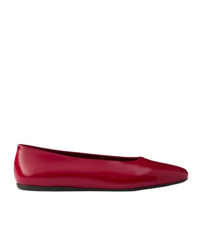 Prada Brushed Leather Ballerinas In Scarlet