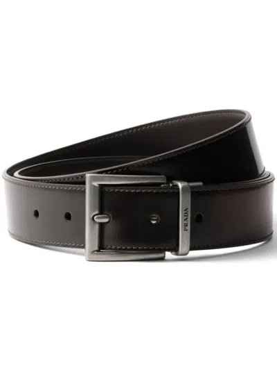 Prada Brushed-leather Belt In Sienna