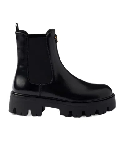 Prada Brushed Leather Booties In Black