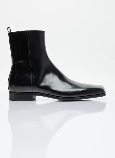 Prada Brushed Leather Boots In Black