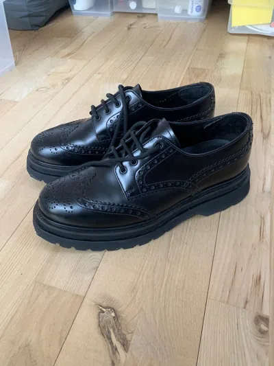 Pre-owned Prada Brushed Leather Brogue Lace Up Derby Size 7.5 Uk Shoes