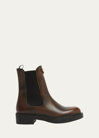 Prada Brushed Leather Chelsea Ankle Boots In Moro