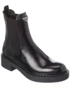 Prada Triangle-logo Chelsea Leather Boots In Black