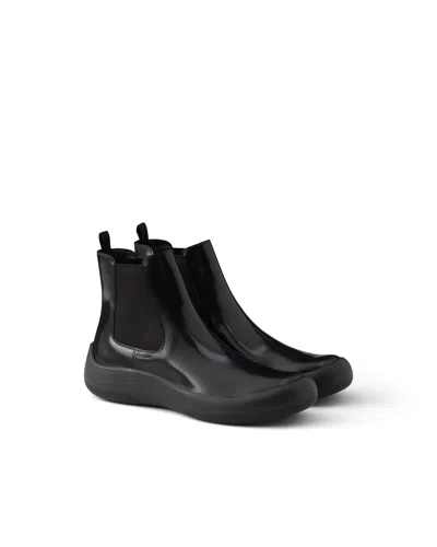 Prada Brushed Leather Chelsea Boots In Black