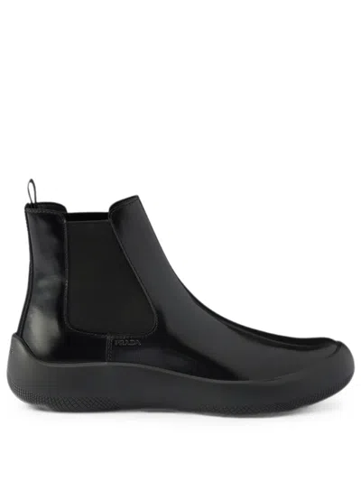 Prada Brushed Leather Chelsea Boots In Black