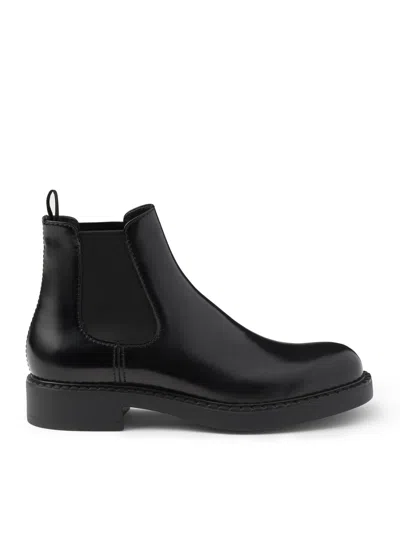 PRADA BRUSHED LEATHER CHELSEA BOOTS