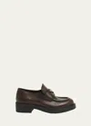 Prada Chocolate Cognac Brushed Leather Moccasin Women In Moro