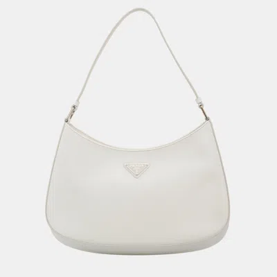 Pre-owned Prada Brushed Leather Cleo Bag In White