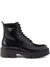 Prada Black Leather Ankle Boots In Black