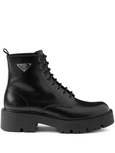 Prada Black Leather Ankle Boots