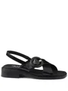 Prada Women's Brushed Leather Sandals With A Burnt Color Buckle In Black
