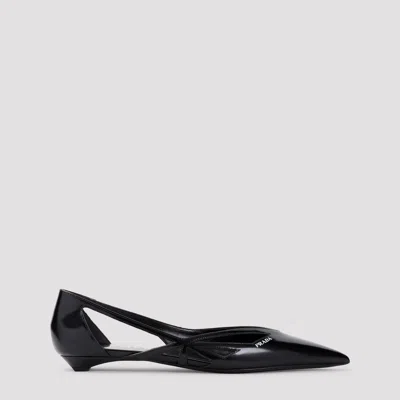 PRADA BRUSHED LEATHER CUT-OUT BALLERINA FLATS